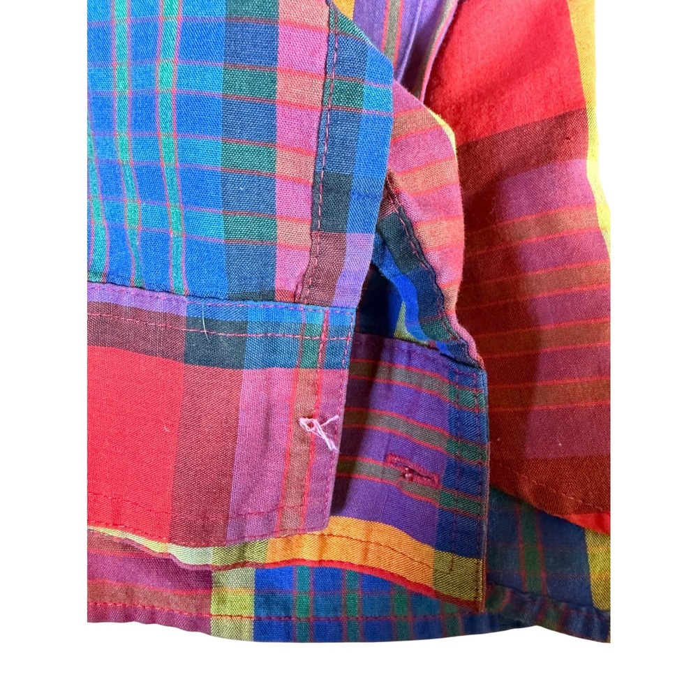Vintage Turtle Creek Plaid Button Shirt Red Blue Yellow Size 12 Shoulder‎ Pad - Picture 5 of 5